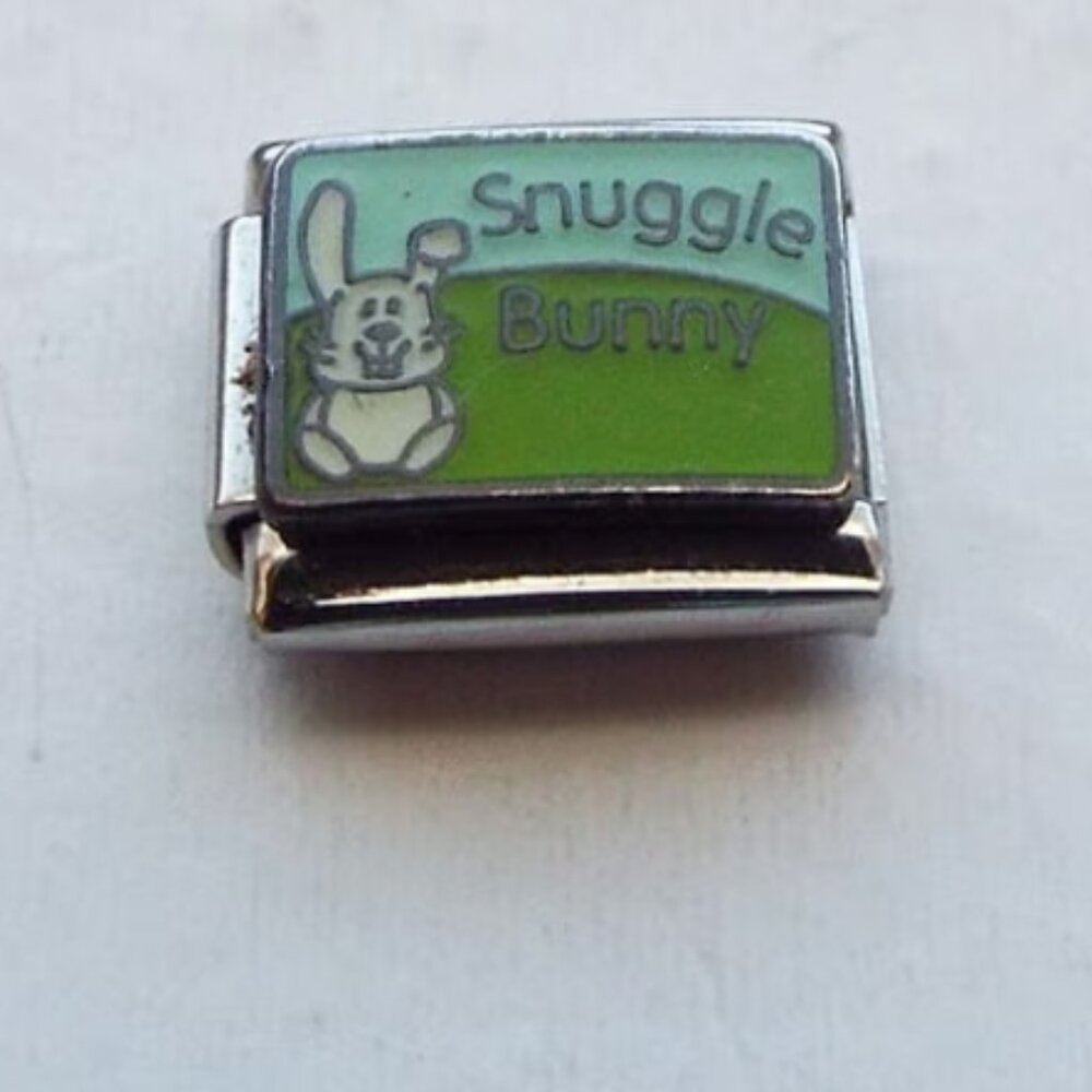 Snuggle Bunny and rabbit enamel 9mm stainless steel italian charm bracelet link